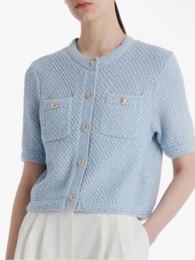 Goelia Cotton Blend Knit Cardigan Light Blue XL